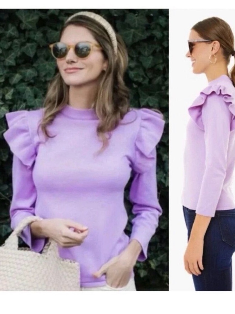 Tuckernuck Lilac Ruffled Shoulder Long-Sleeve Top in Lavender XS purple
